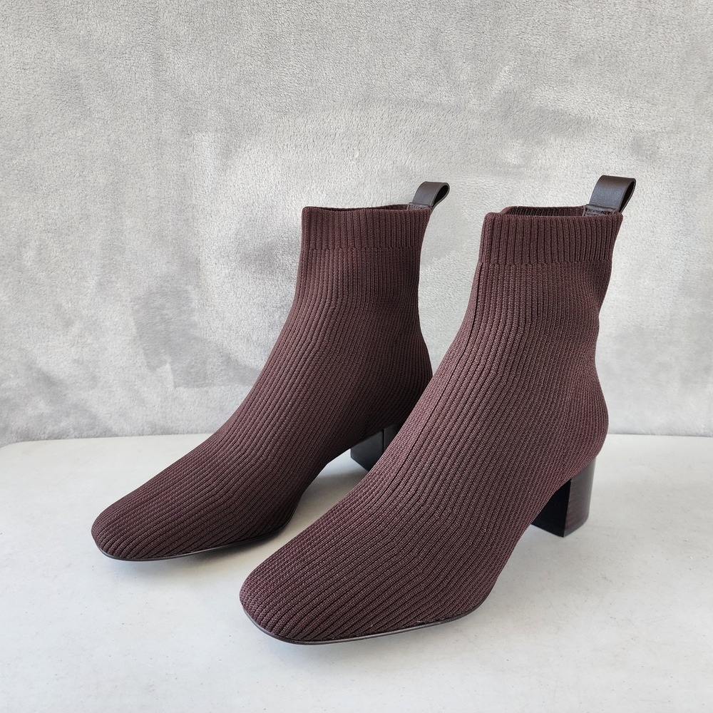 Everlane Boots Womens Size 9 The Glove Dark Brown Block Heel Ribbed Reknit Sock - Picture 6 of 14
